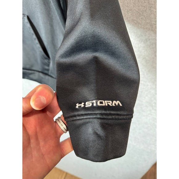 Under Armour Hoodie Pullover Fleece Lined Activewear Black Red YLG/JG - Picture 3 of 12